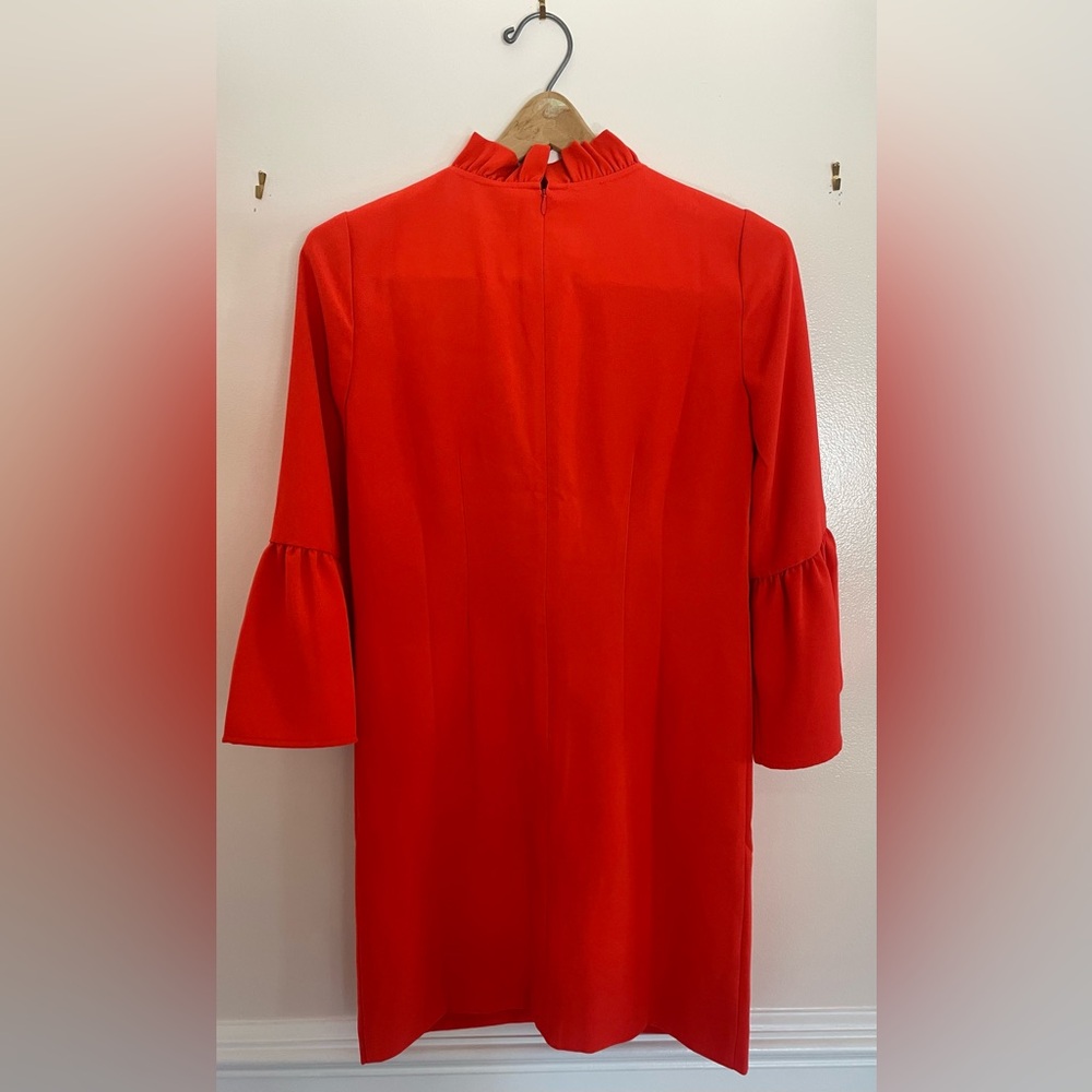 New J Crew Women’s Crepe Ruffle Neck Shift Bell Sleeve  Orangish Red, Size 00 - Picture 9 of 9